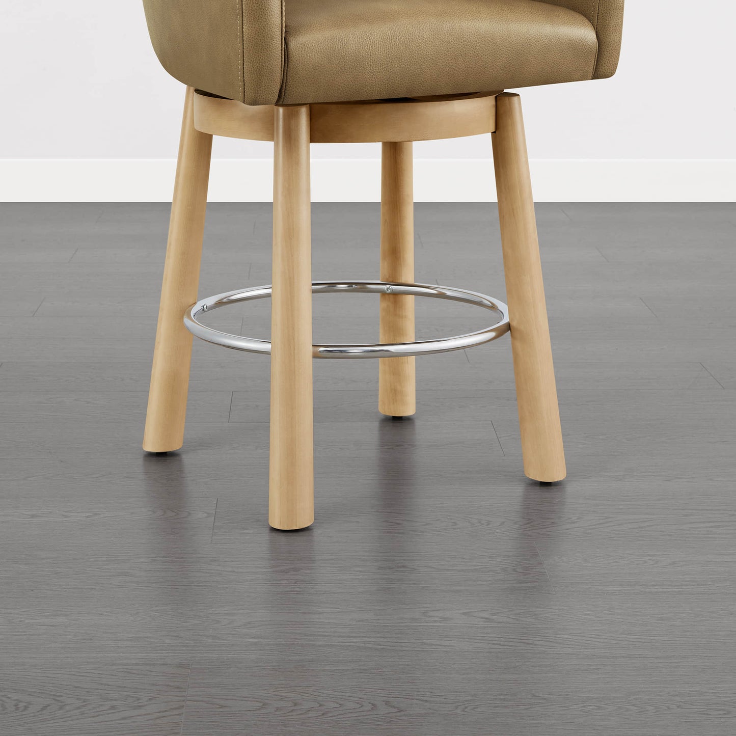 Barrel Swivel Bar Stool in Genuine Leather, Set of 2