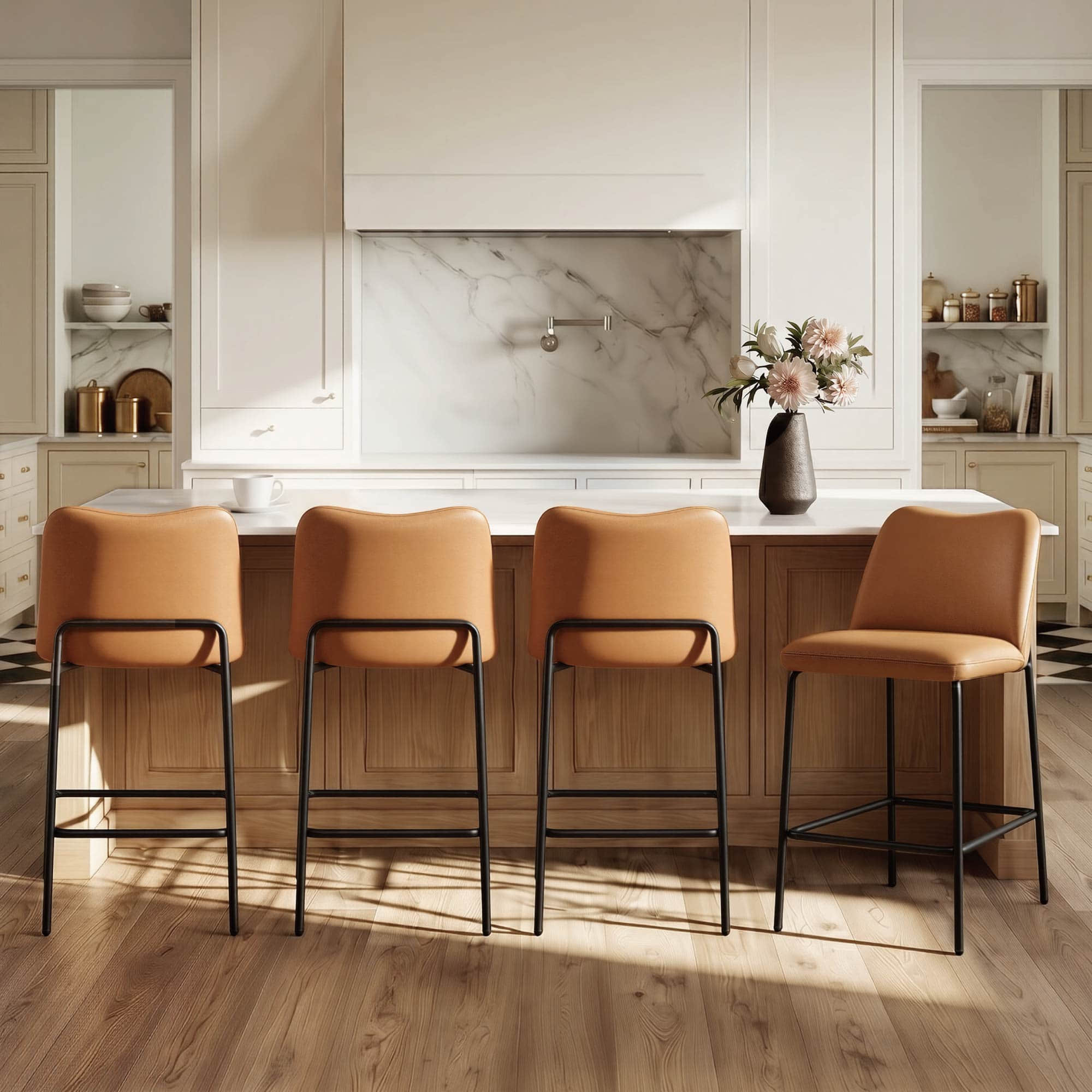 Barstool with Modern Metal Base and Upholstered Seat