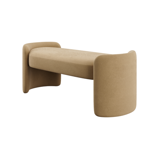 Elora Bench in Camel Velvet with Tufted Detail
