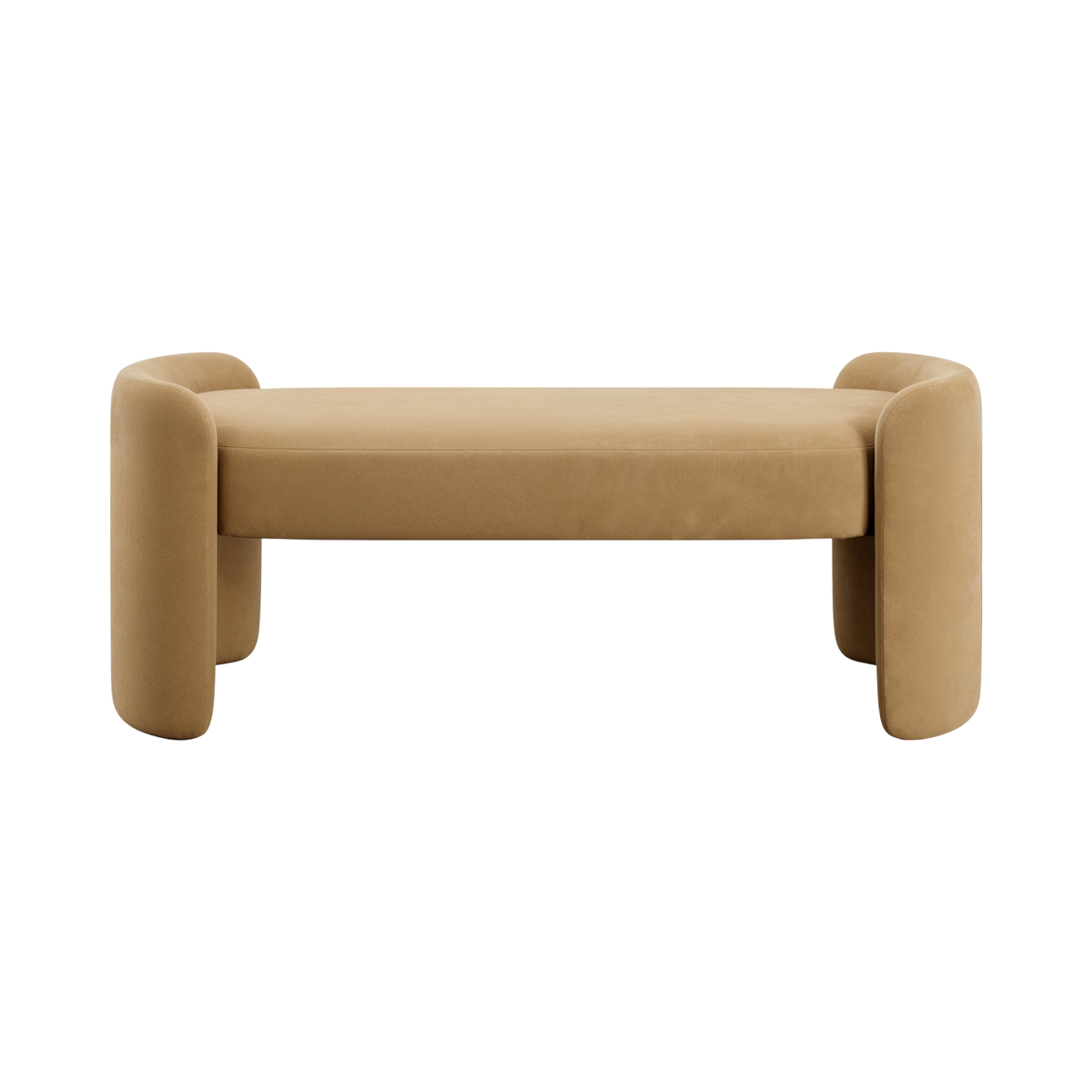 Elora Bench in Camel Velvet with Tufted Detail
