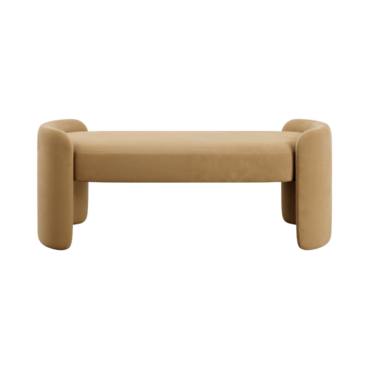 Elora Bench in Camel Velvet with Tufted Detail