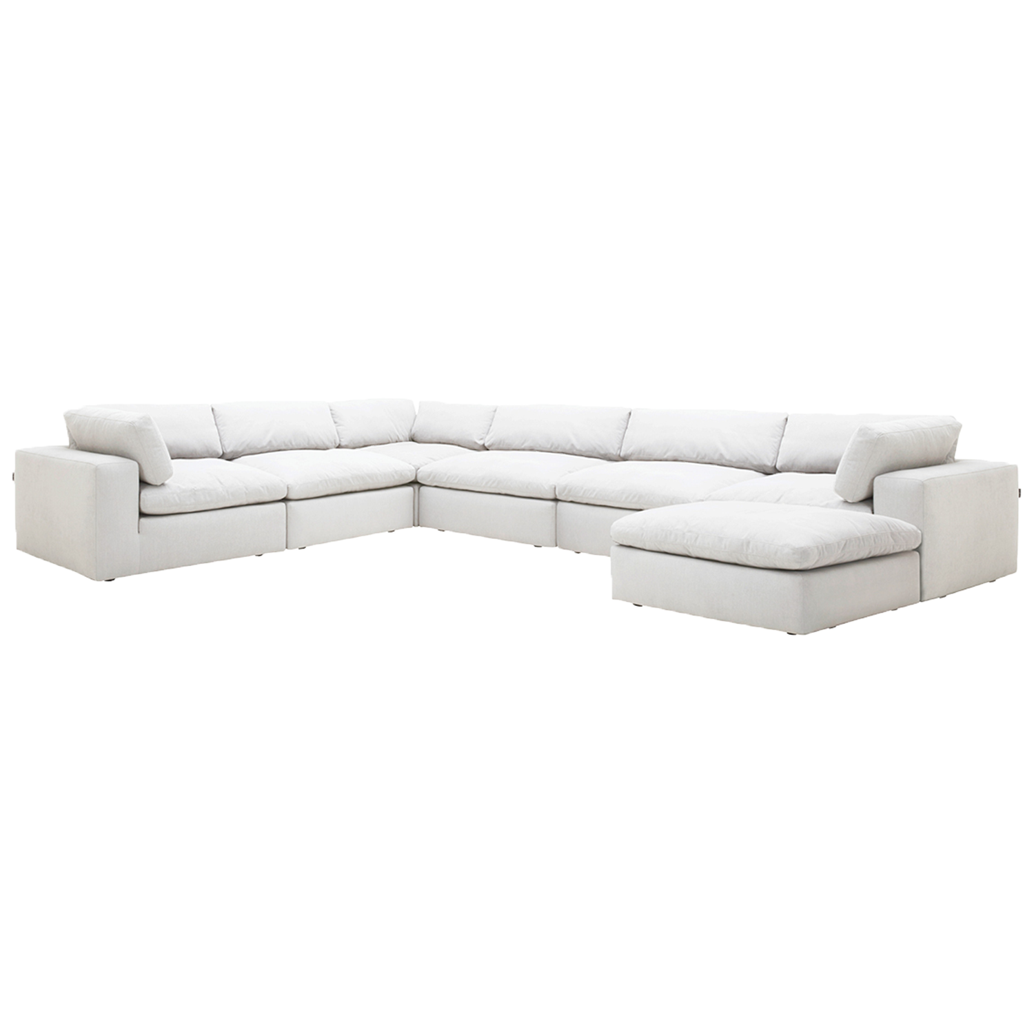 Extended Sectional Sofa in White Fabric with Modular Design
