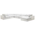 Extended Sectional Sofa in White Fabric with Modular Design