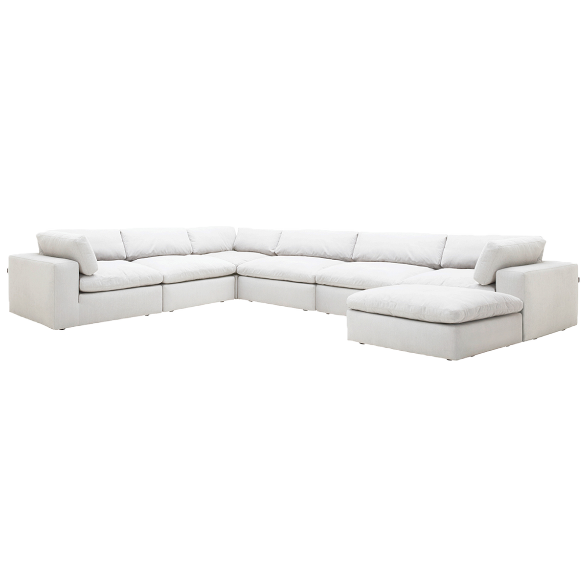 Extended Sectional Sofa in White Fabric with Modular Design