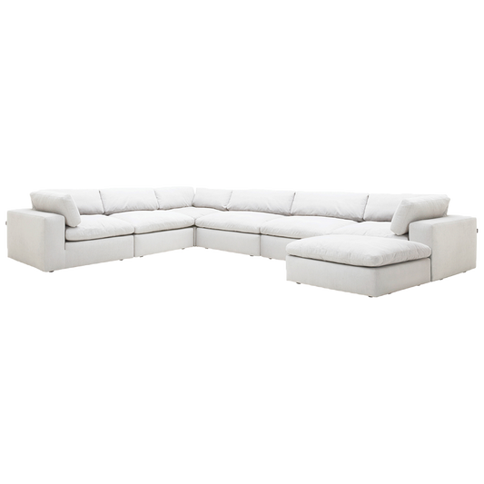 Extended Sectional Sofa in White Fabric with Modular Design