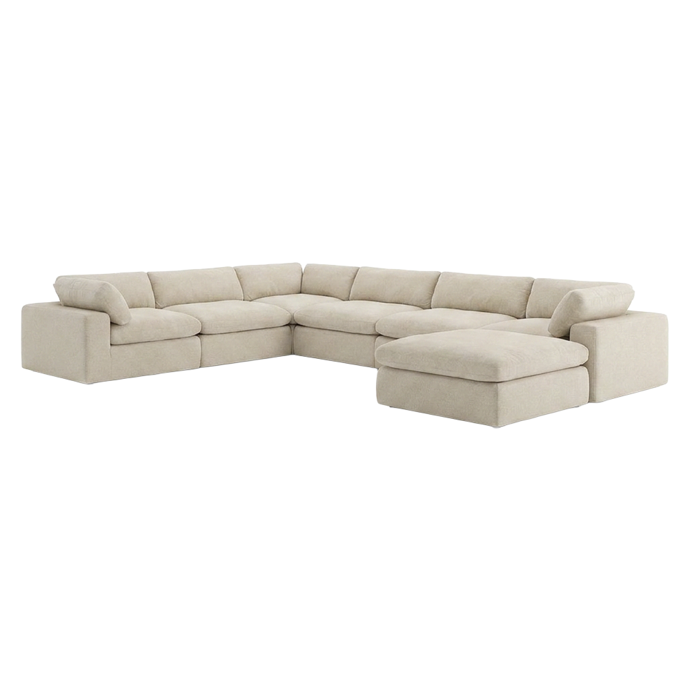 Extended Sectional Modular Sofa in Beige Fabric