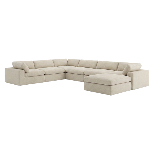 Extended Sectional Modular Sofa in Beige Fabric