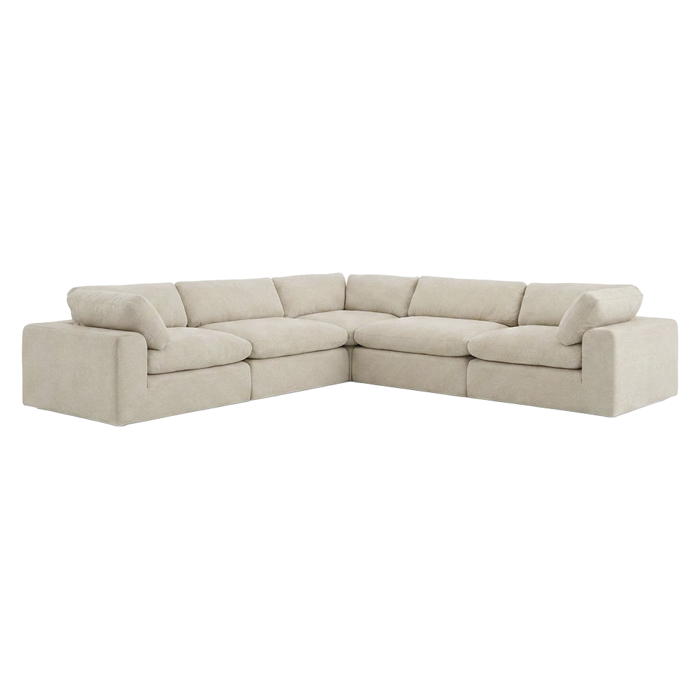 Sectional Modular Sofa in Beige with Curved Edges