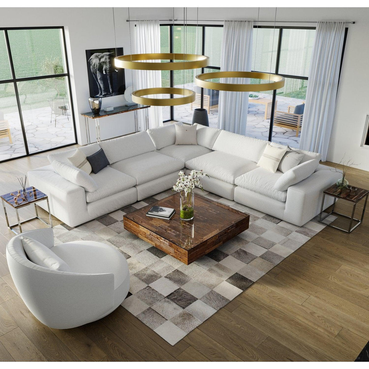 Sectional Modular Sofa in White with L-Shaped Design