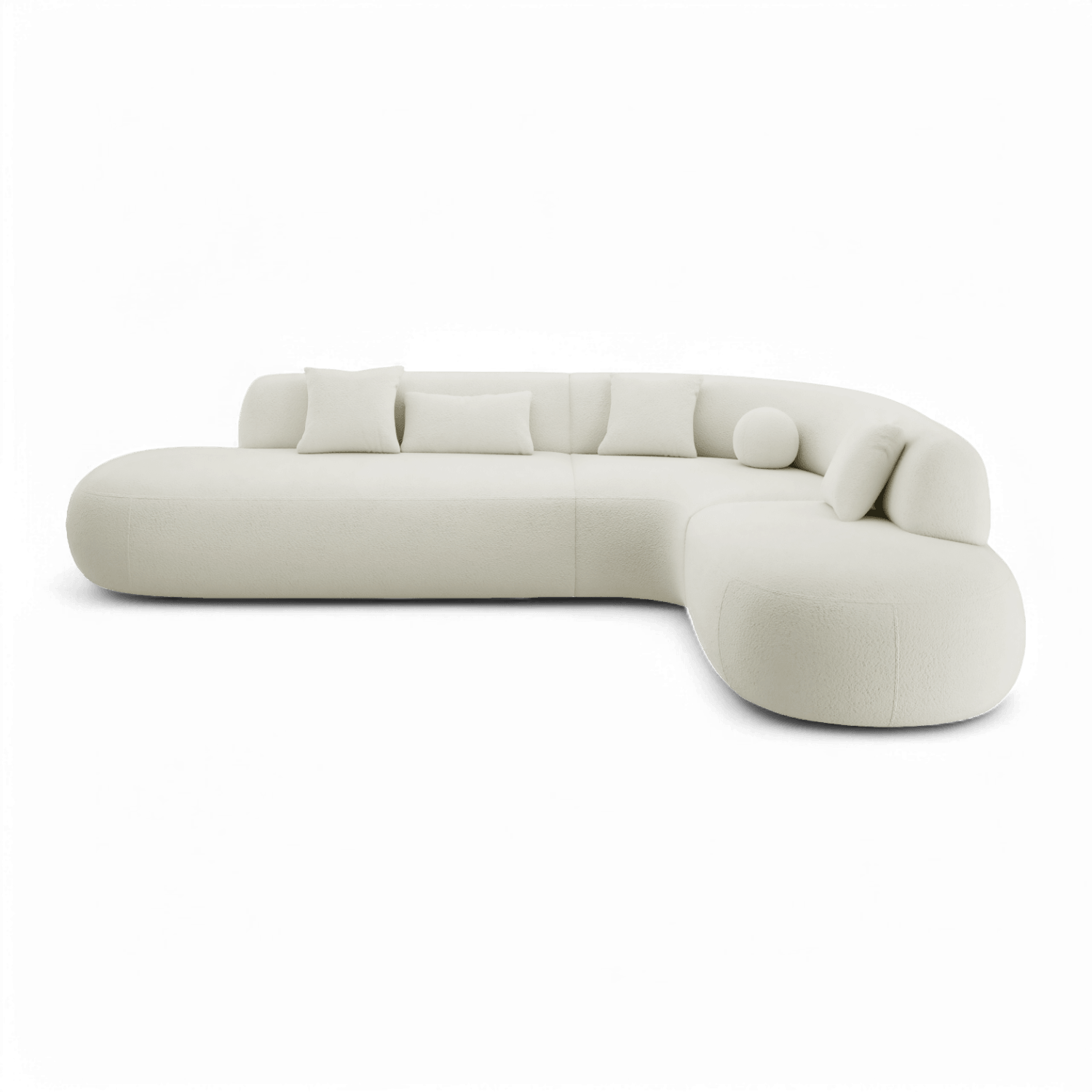 Sectional Sofa in White Boucle with Curved Design