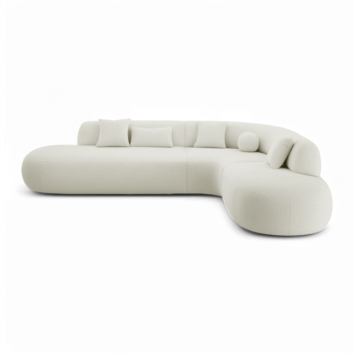 Sectional Sofa in White Boucle with Curved Design
