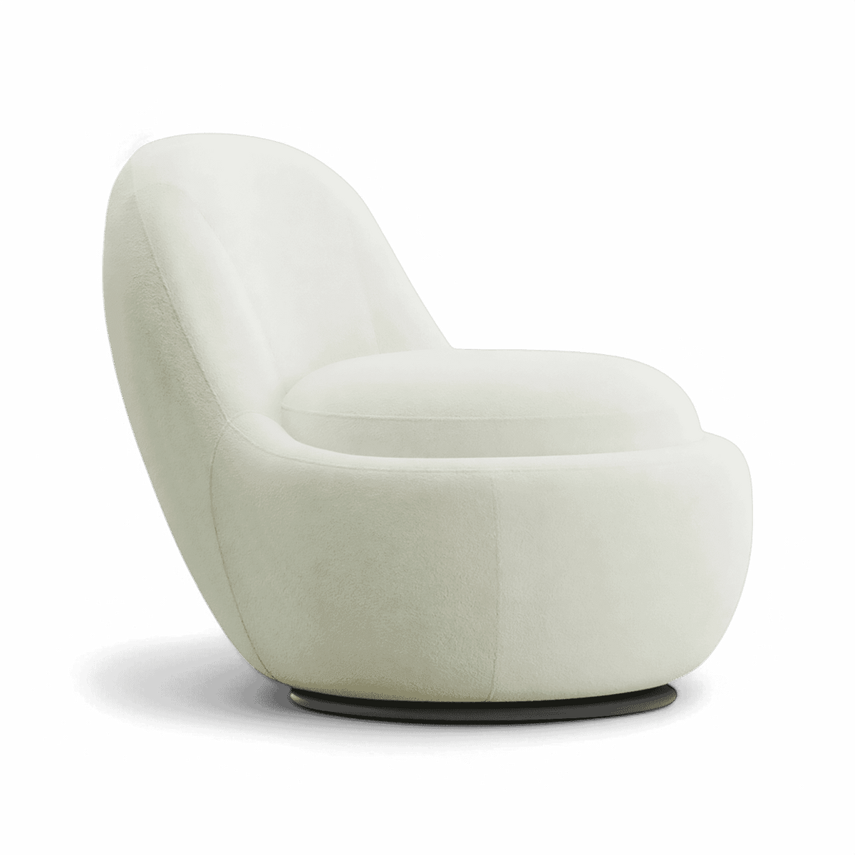 Swivel Lounge Chair in White Boucle with Curved Back