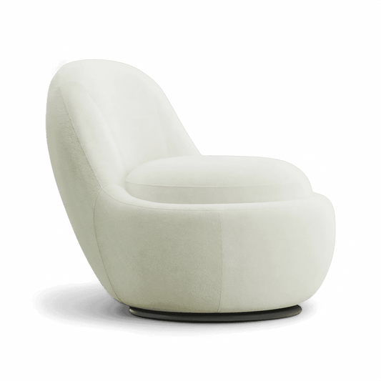 Swivel Lounge Chair in White Boucle with Curved Back