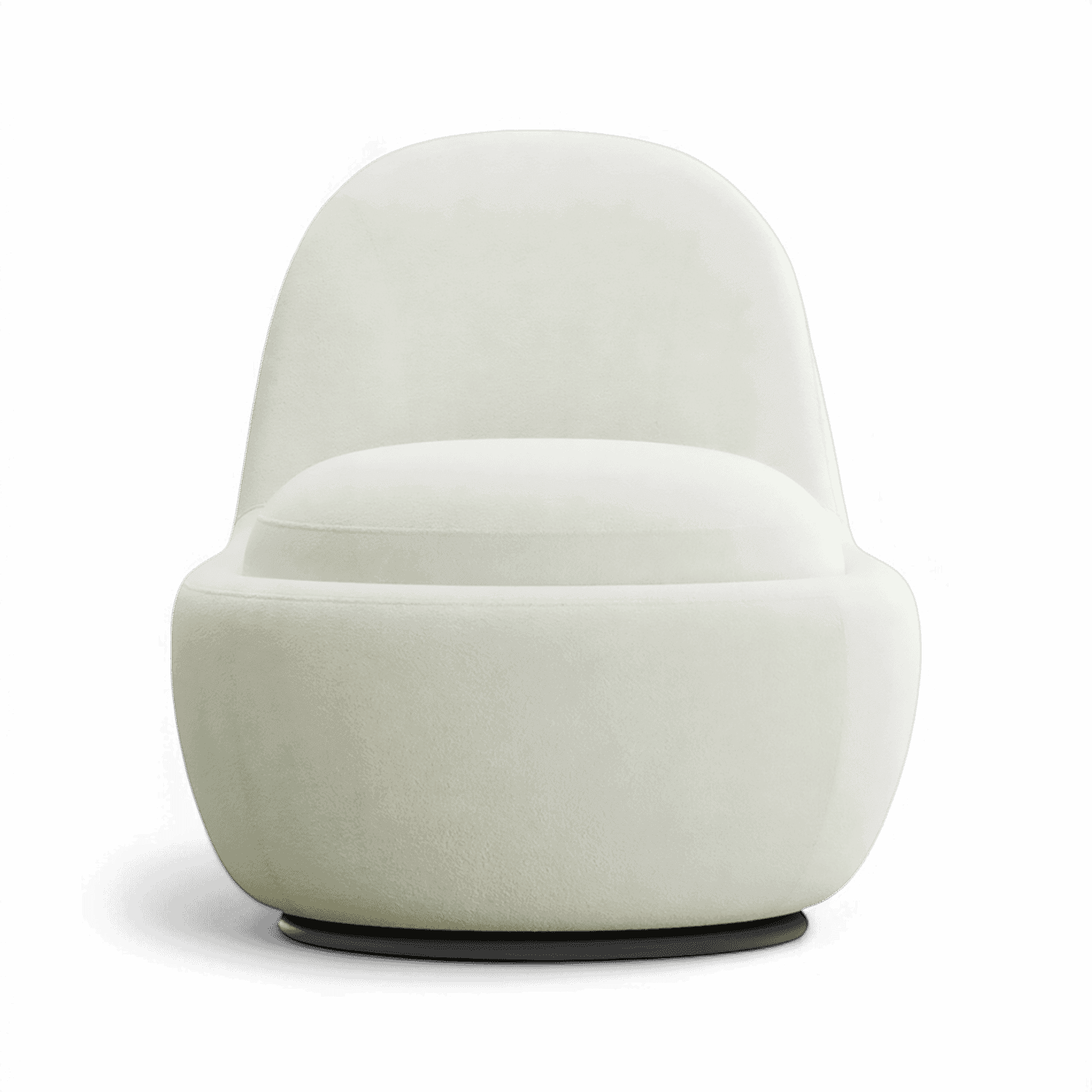 Swivel Lounge Chair in White Boucle with Curved Back