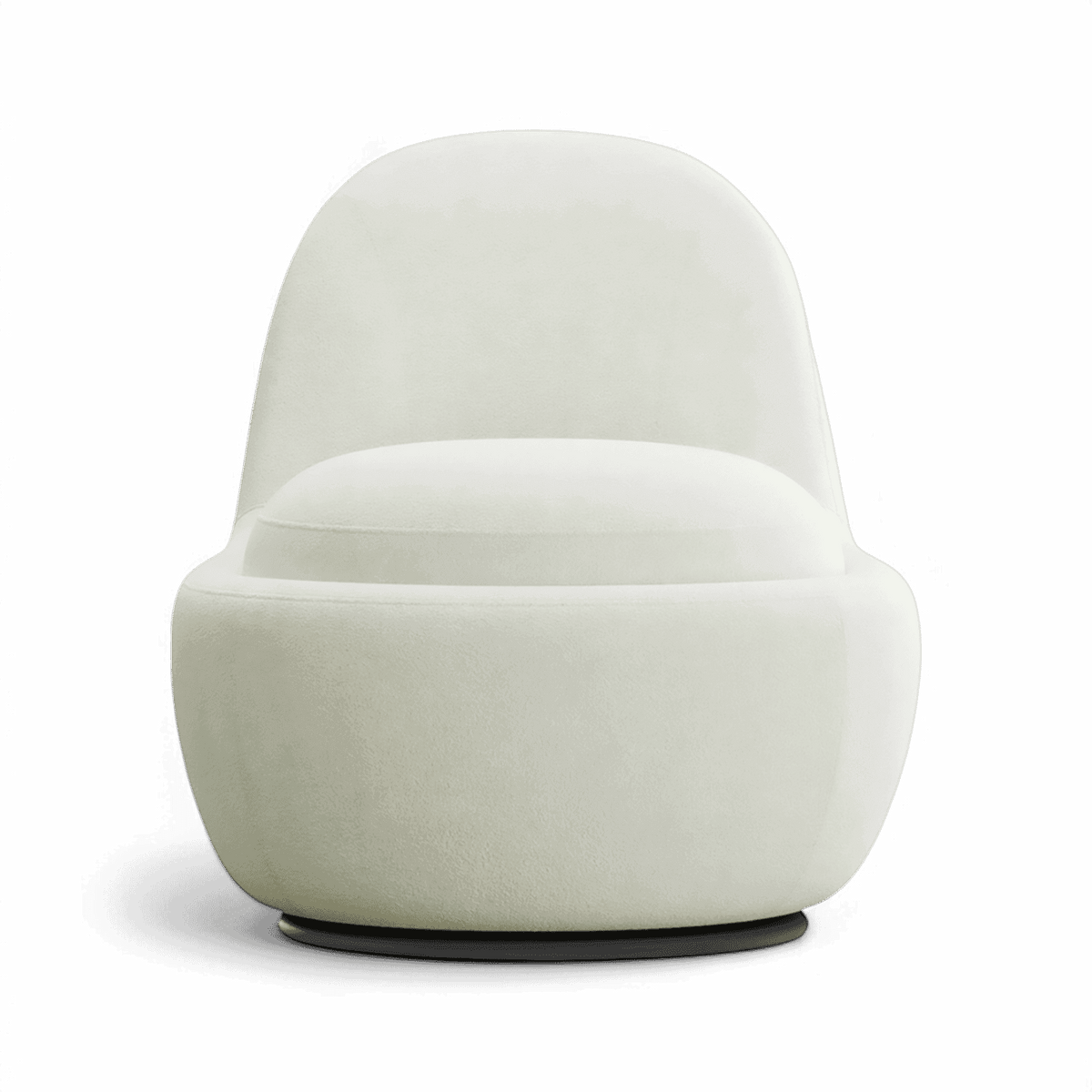 Swivel Lounge Chair in White Boucle with Curved Back