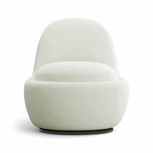 Swivel Lounge Chair in White Boucle with Curved Back