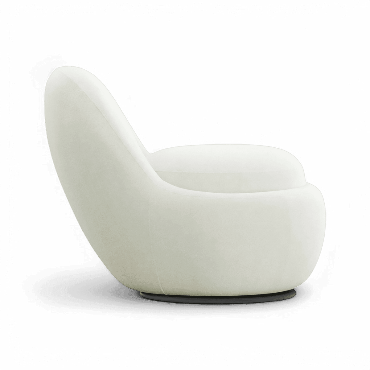 Swivel Lounge Chair in White Boucle with Curved Back
