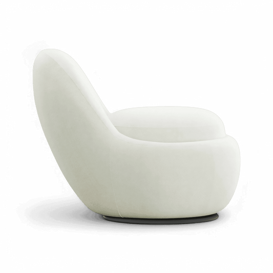 Swivel Lounge Chair in White Boucle with Curved Back
