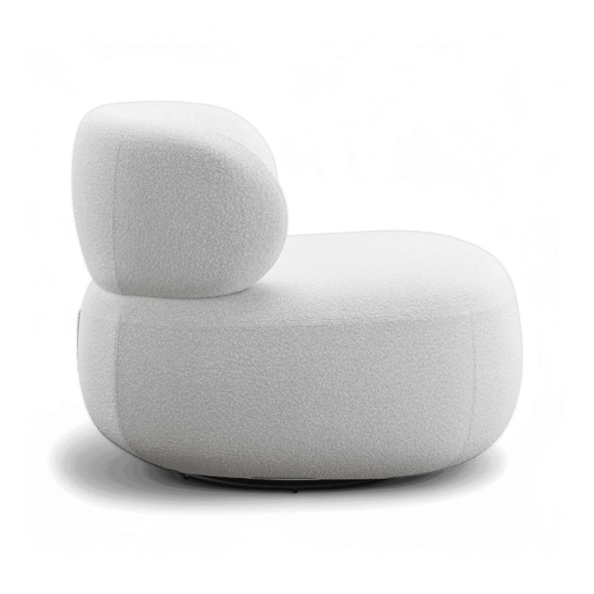 Swivel Lounge Chair in White Boucle with Curved Back
