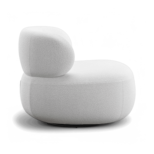 Swivel Lounge Chair in White Boucle with Curved Back