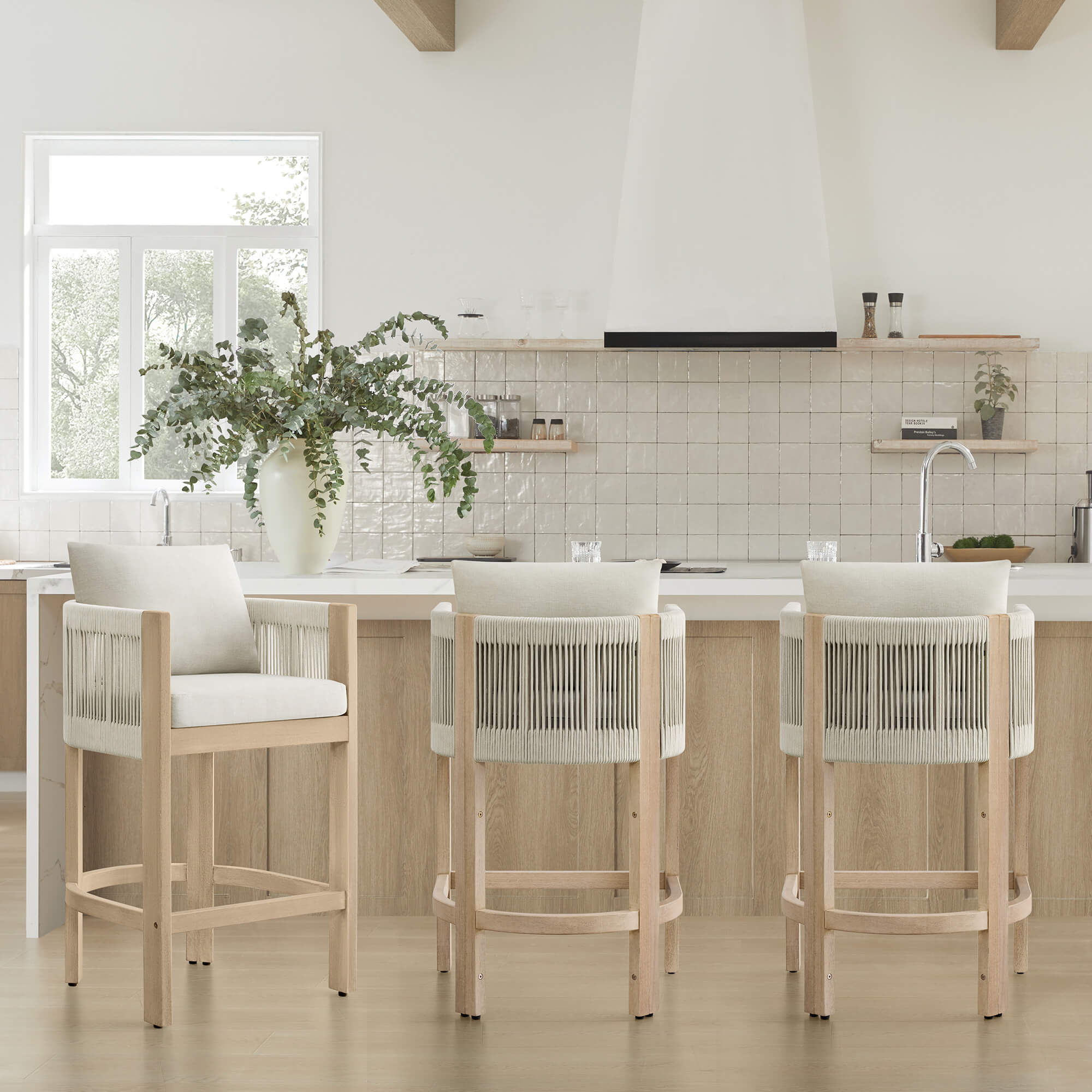 Boho Acacia Wood Counter Stool with Rope Detailing