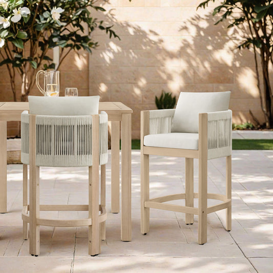 Boho Acacia Wood Counter Stool with Rope Detailing