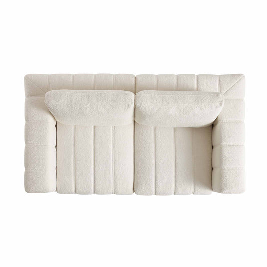 Boucle 2-Seater Sofa with Wooden Base in Beige
