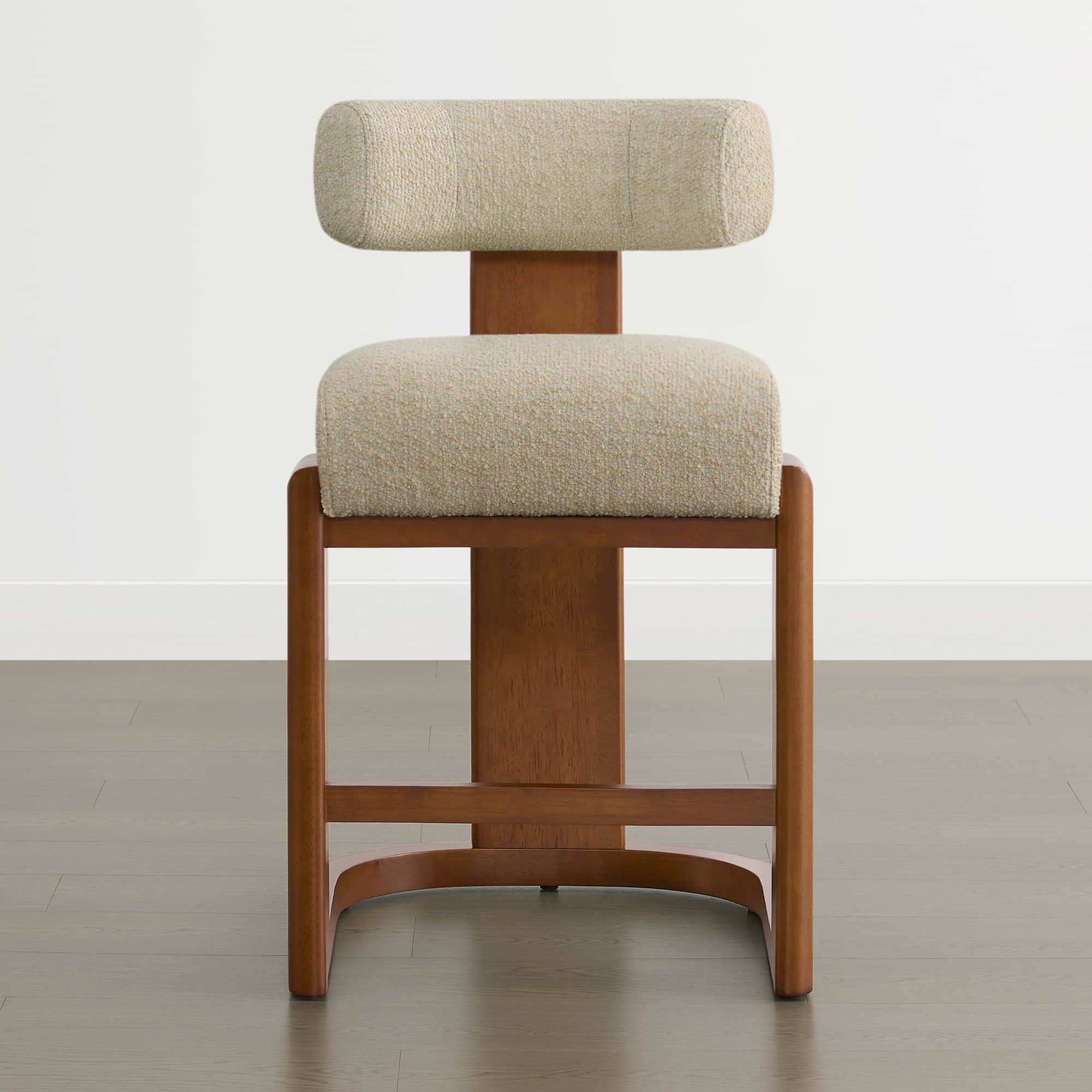 Boucle Counter Stools With Solid Wood Legs