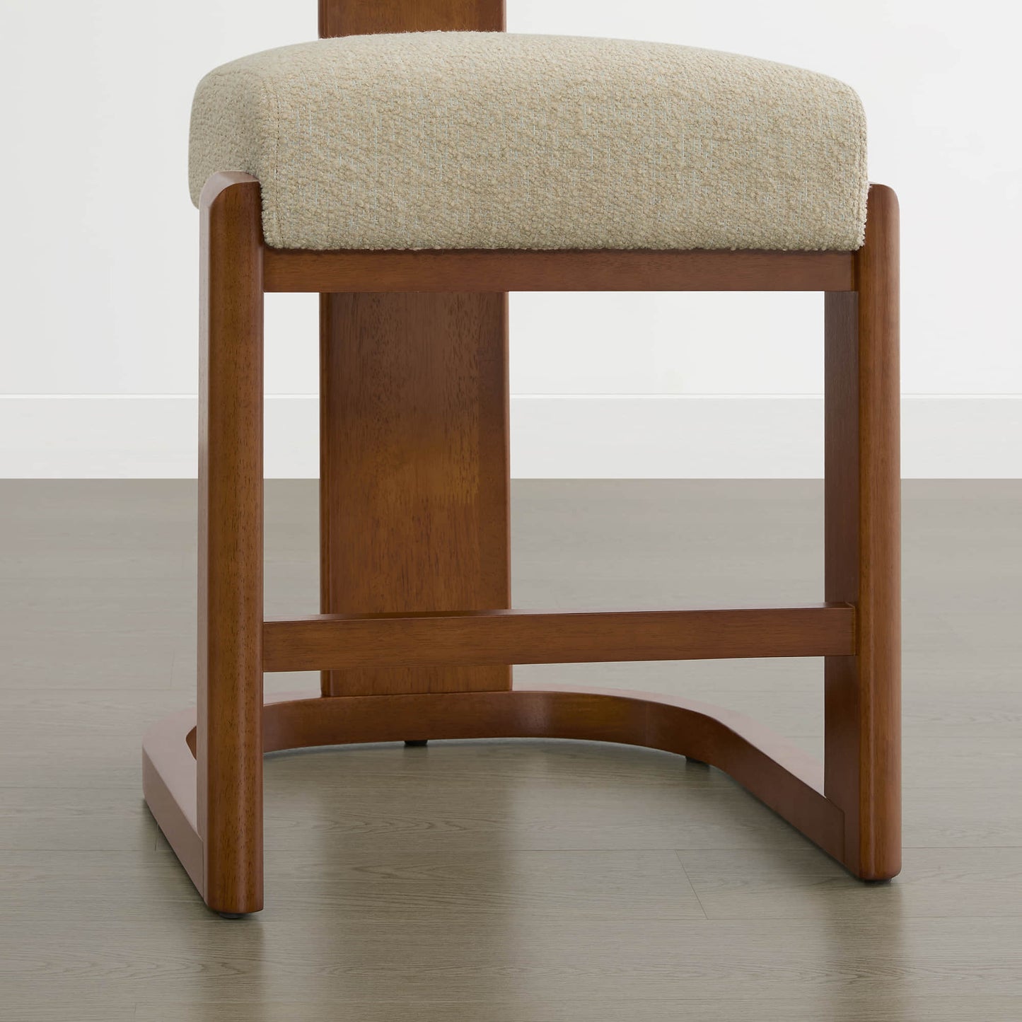 Boucle Counter Stools With Solid Wood Legs