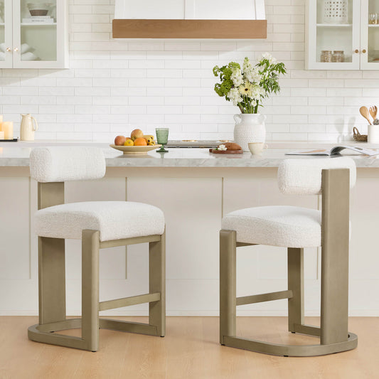 Boucle Counter Stools With Solid Wood Legs