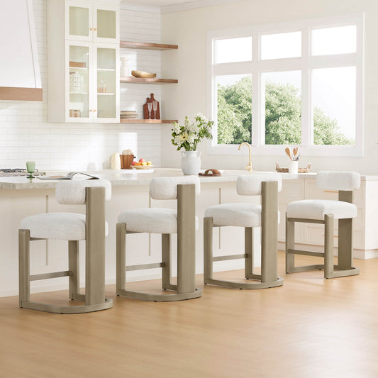 Boucle Counter Stools With Solid Wood Legs