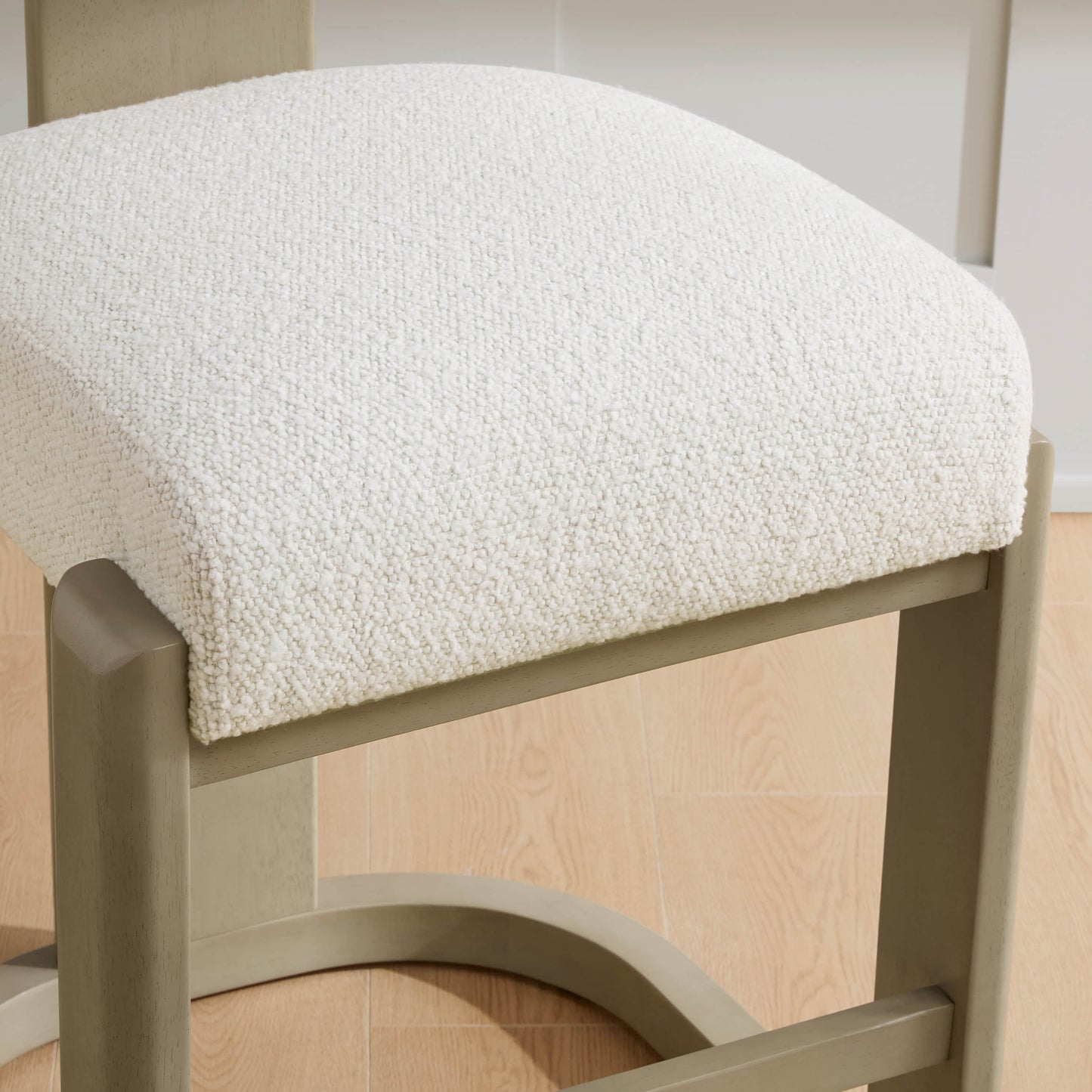 Boucle Counter Stools With Solid Wood Legs