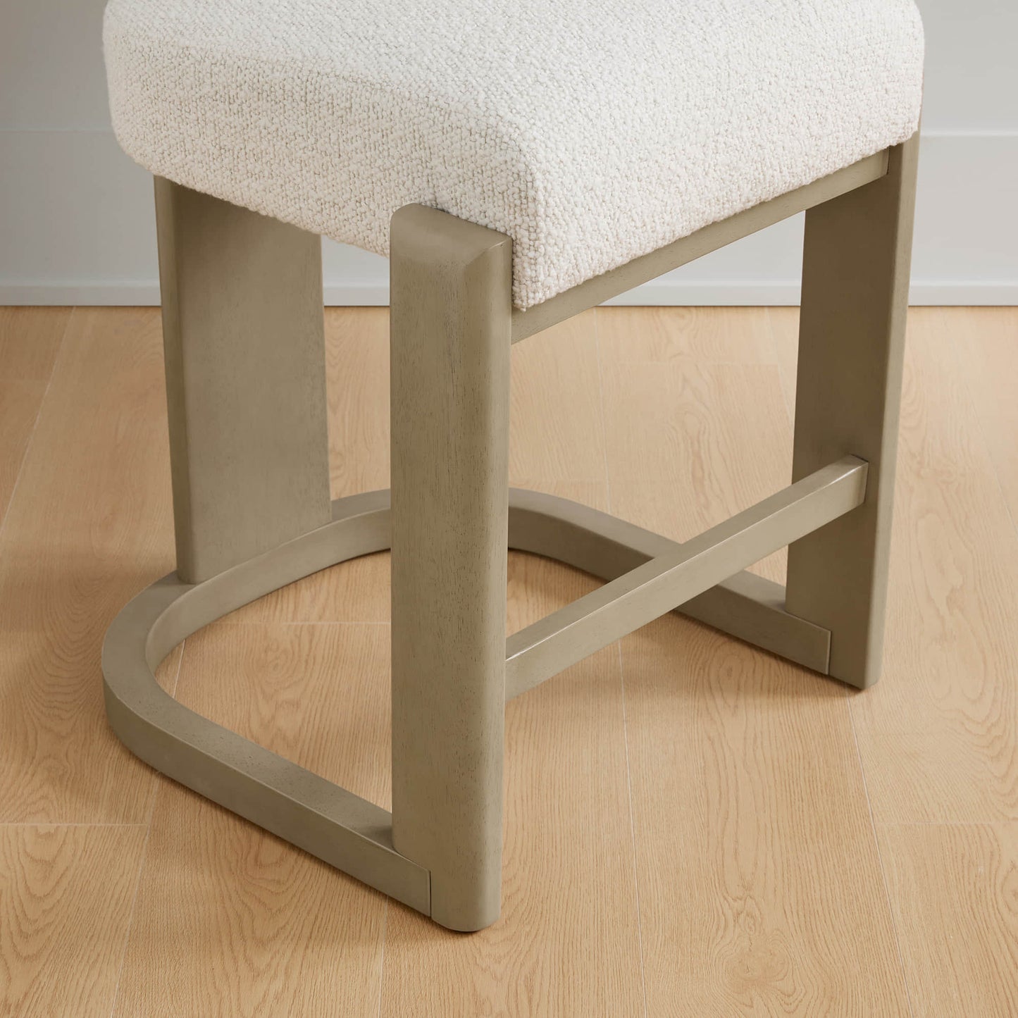 Boucle Counter Stools With Solid Wood Legs