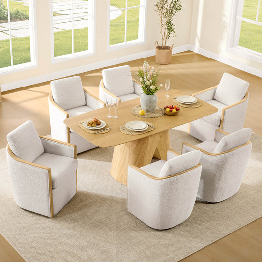 Boucle Dining Chair Set of 2 with Rolling Base