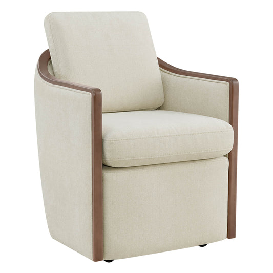 Boucle Dining Chair Set of 2 with Rolling Base