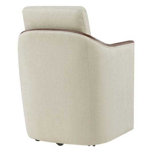 Boucle Dining Chair Set of 2 with Rolling Base