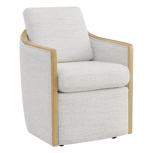 Boucle Dining Chair Set of 2 with Rolling Base