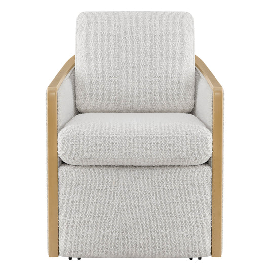 Boucle Dining Chair Set of 2 with Rolling Base
