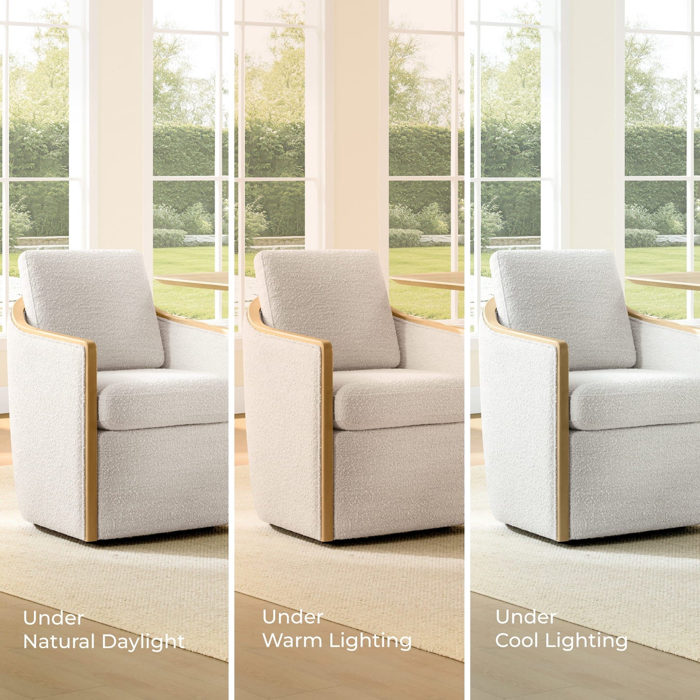 Boucle Dining Chair Set of 2 with Rolling Base