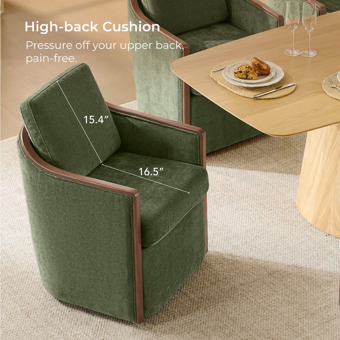 Boucle Dining Chair Set of 2 with Rolling Base