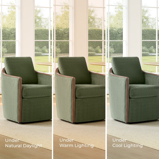 Boucle Dining Chair Set of 2 with Rolling Base