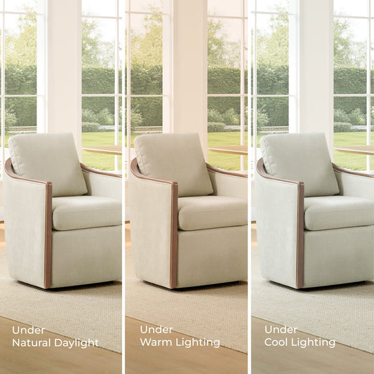Boucle Dining Chair Set of 2 with Rolling Base