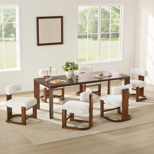 Boucle Dining Chair With Solid Wood Frame and Curved Back