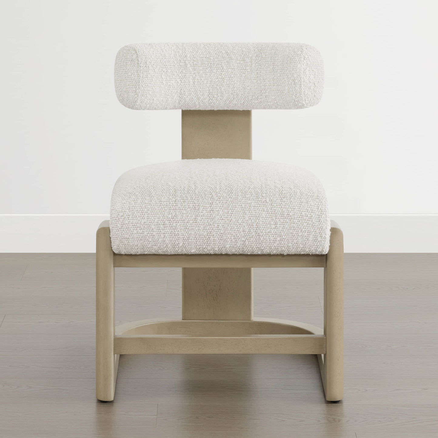 Boucle Dining Chair With Solid Wood Frame and Curved Back