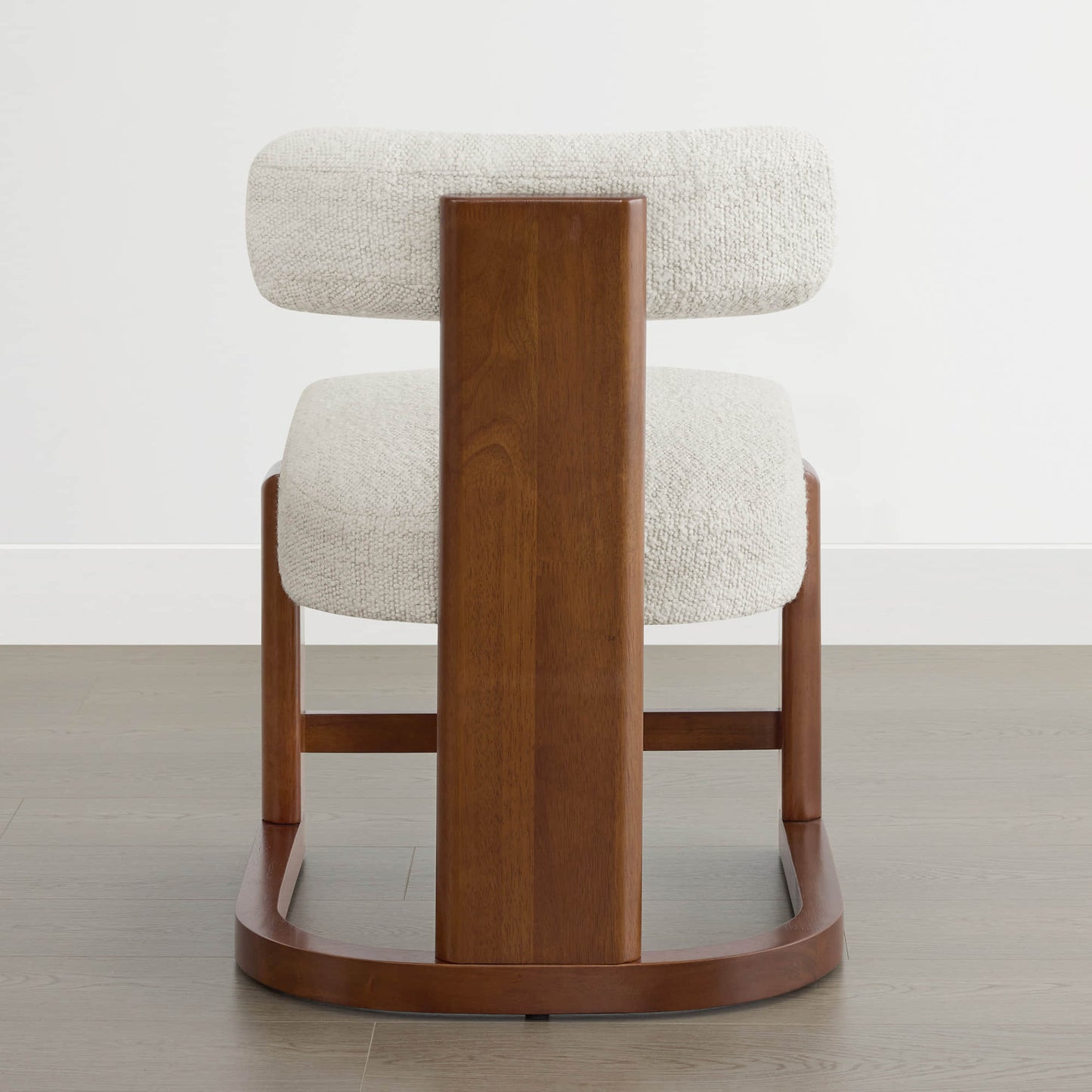 Boucle Dining Chair With Solid Wood Frame and Curved Back