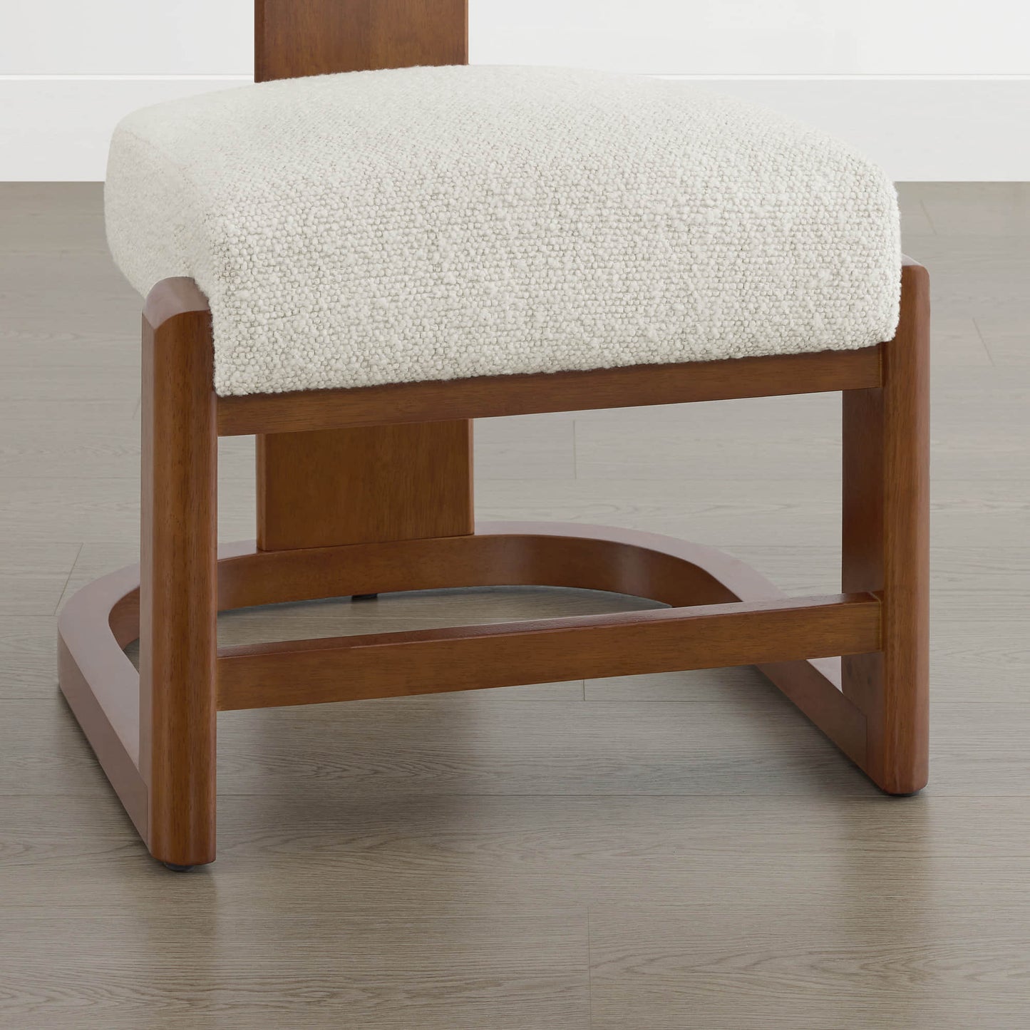 Boucle Dining Chair With Solid Wood Frame and Curved Back