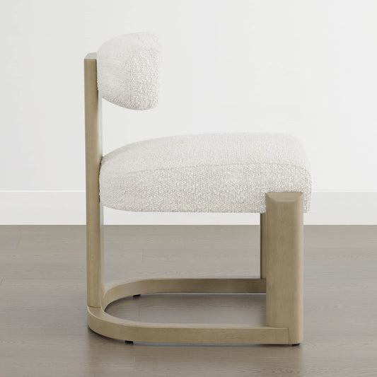 Boucle Dining Chair With Solid Wood Frame and Curved Back