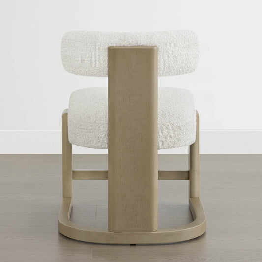 Boucle Dining Chair With Solid Wood Frame and Curved Back