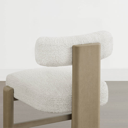 Boucle Dining Chair With Solid Wood Frame and Curved Back
