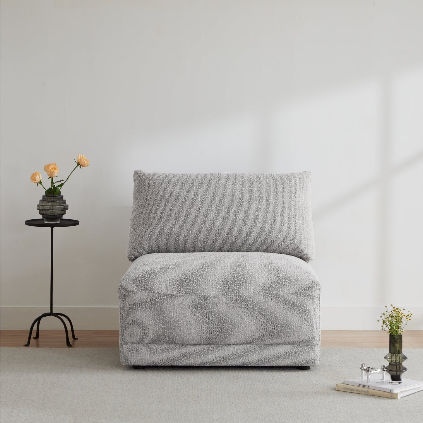 Boucle Ottoman with Armless Design